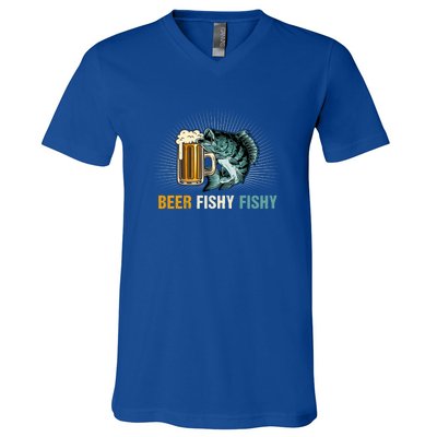 Funny Beer Fishy Fishy Fishing Father's Day Gift V-Neck T-Shirt