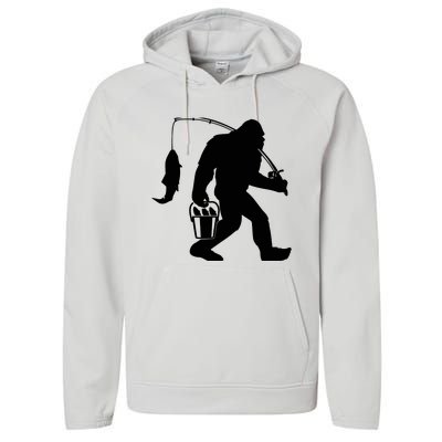 Funny Bigfoot Fishing Sasquatch Gift Performance Fleece Hoodie