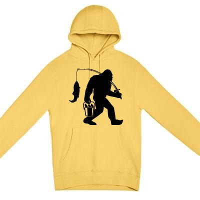 Funny Bigfoot Fishing Sasquatch Gift Premium Pullover Hoodie