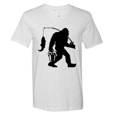 Funny Bigfoot Fishing Sasquatch Gift V-Neck T-Shirt