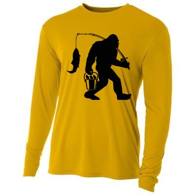 Funny Bigfoot Fishing Sasquatch Gift Cooling Performance Long Sleeve Crew