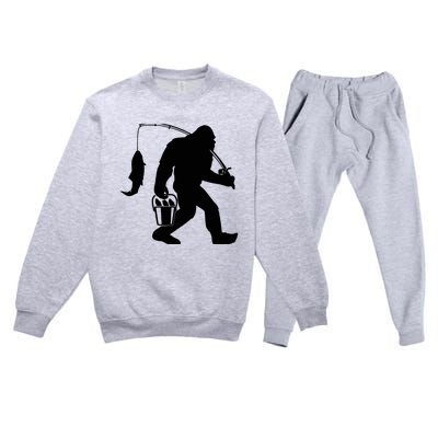 Funny Bigfoot Fishing Sasquatch Gift Premium Crewneck Sweatsuit Set