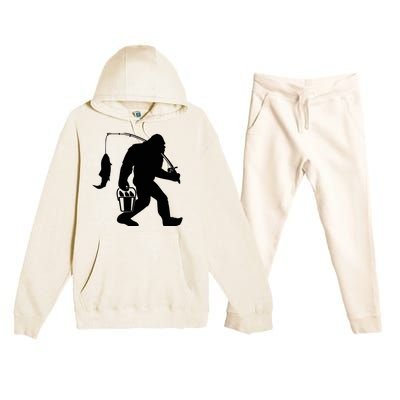 Funny Bigfoot Fishing Sasquatch Gift Premium Hooded Sweatsuit Set