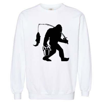 Funny Bigfoot Fishing Sasquatch Gift Garment-Dyed Sweatshirt