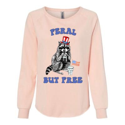 Feral But Free 4th Of July Raccoon Independence Day Womens California Wash Sweatshirt