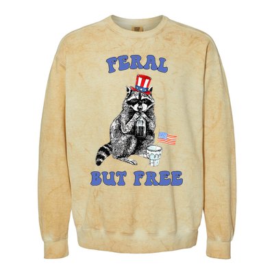 Feral But Free 4th Of July Raccoon Independence Day Colorblast Crewneck Sweatshirt