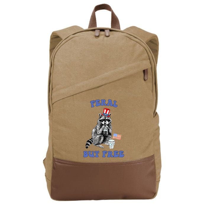 Feral But Free 4th Of July Raccoon Independence Day Cotton Canvas Backpack