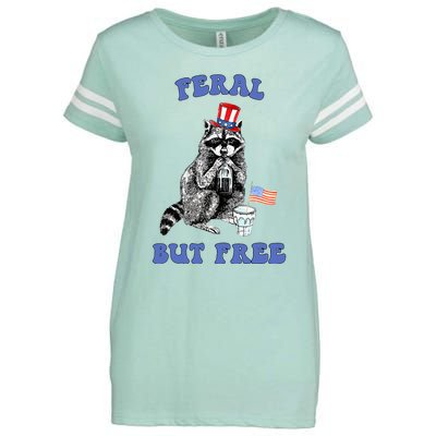 Feral But Free 4th Of July Raccoon Independence Day Enza Ladies Jersey Football T-Shirt