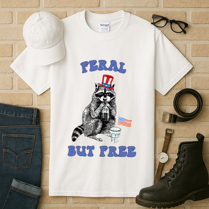 Feral But Free 4th Of July Raccoon Independence Day Tall T-Shirt