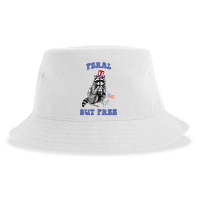 Feral But Free 4th Of July Raccoon Independence Day Sustainable Bucket Hat
