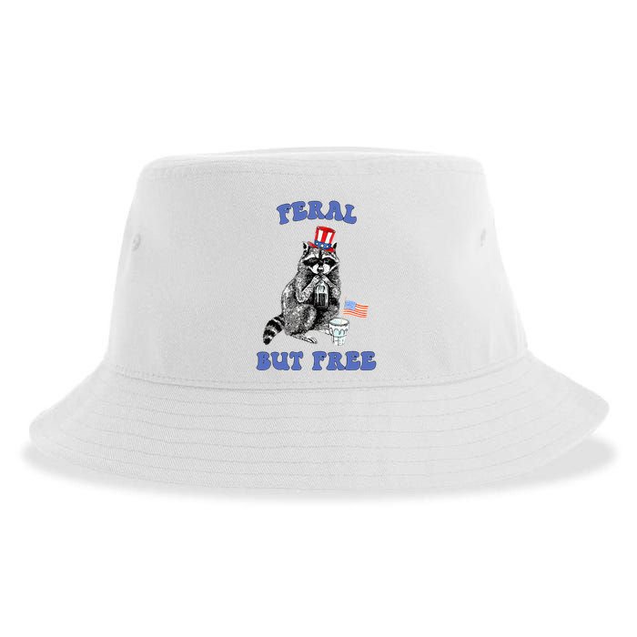 Feral But Free 4th Of July Raccoon Independence Day Sustainable Bucket Hat