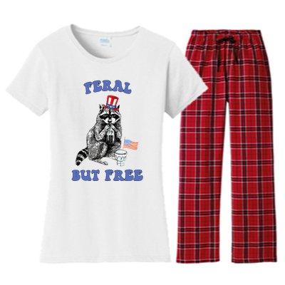 Feral But Free 4th Of July Raccoon Independence Day Women's Flannel Pajama Set