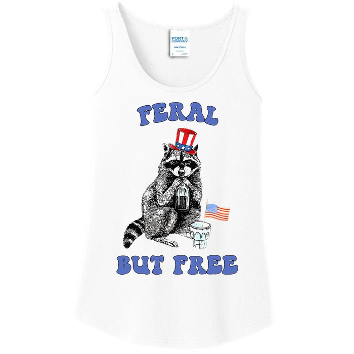 Feral But Free 4th Of July Raccoon Independence Day Ladies Essential Tank