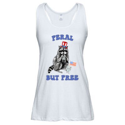 Feral But Free 4th Of July Raccoon Independence Day Ladies Essential Flowy Tank