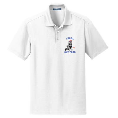 Feral But Free 4th Of July Raccoon Independence Day Dry Zone Grid Polo