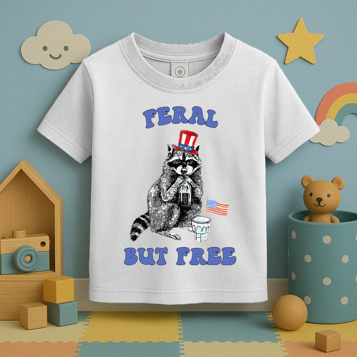 Feral But Free 4th Of July Raccoon Independence Day Toddler T-Shirt