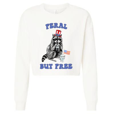 Feral But Free 4th Of July Raccoon Independence Day Cropped Pullover Crew