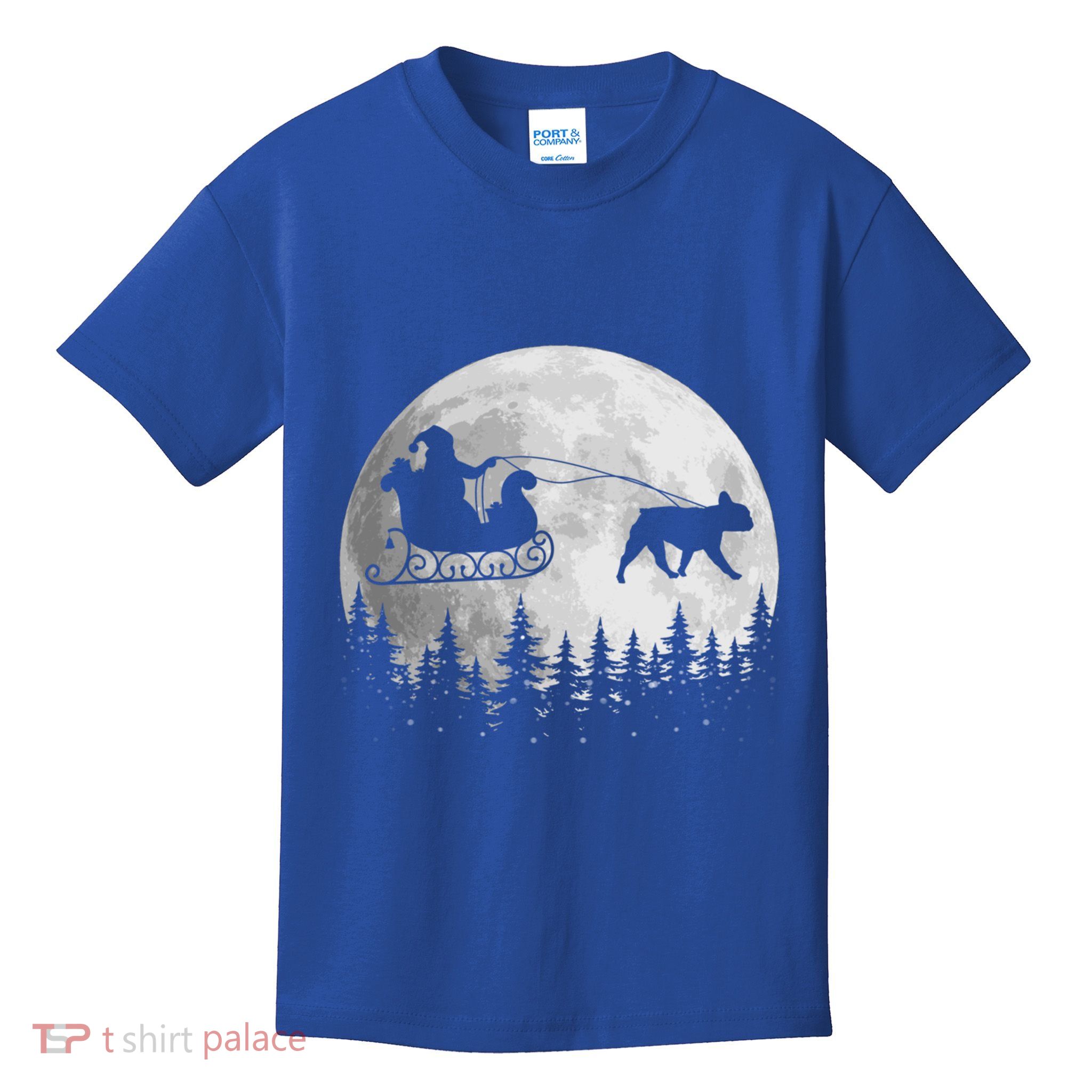 French Bulldog Funny Reindeer Christmas Moon Santa Dog Meaningful Gift Kids T-Shirt