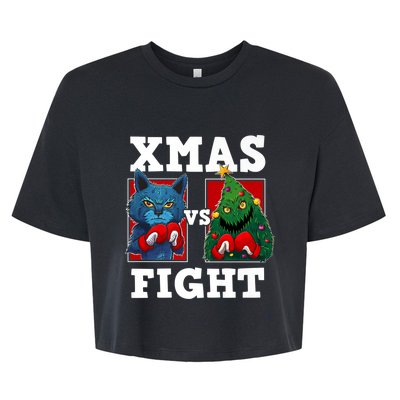 Funny Boxing Funny Cat Vs Christmas Tree Bella+Canvas Jersey Crop Tee