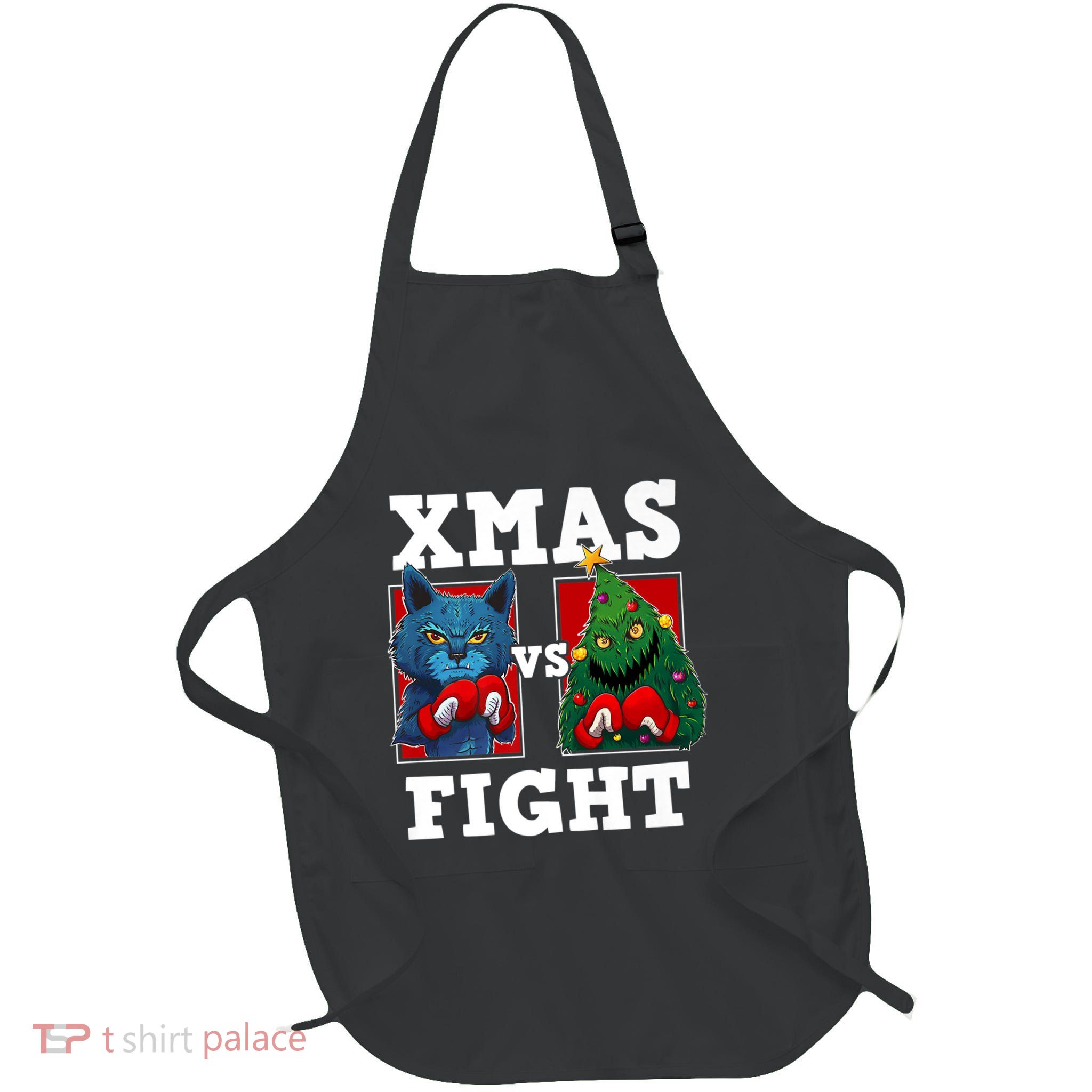 Funny Boxing Funny Cat Vs Christmas Tree Apron