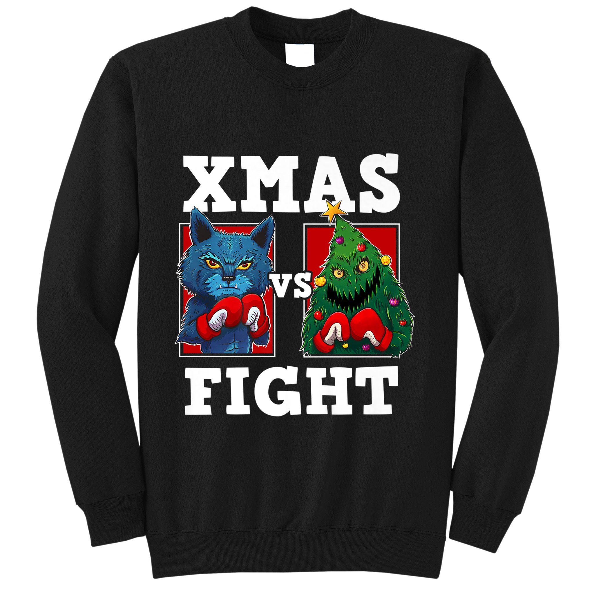 Funny Boxing Funny Cat Vs Christmas Tree Sweatshirt
