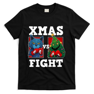 Funny Boxing Funny Cat Vs Christmas Tree T-Shirt