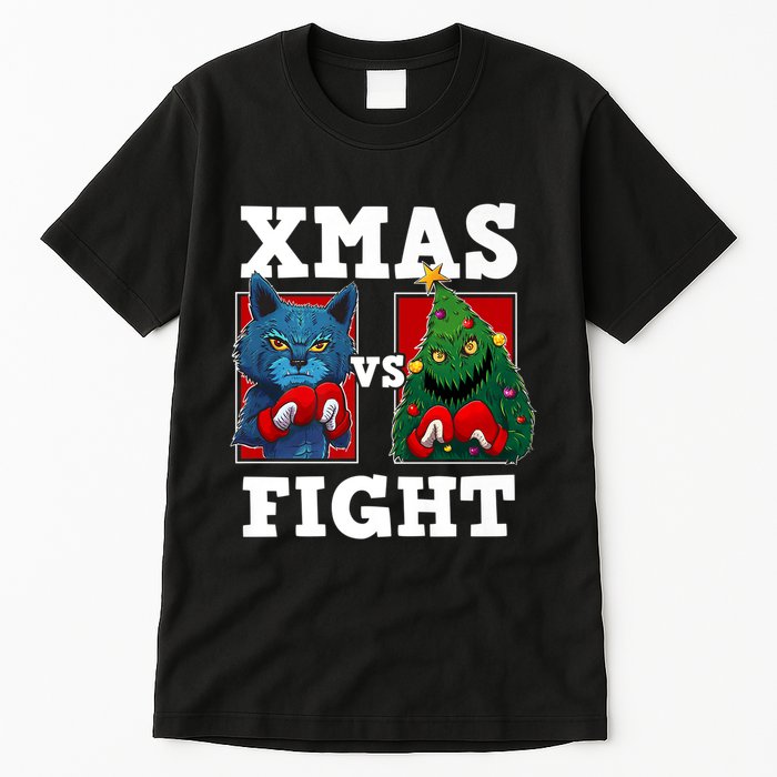 Funny Boxing Funny Cat Vs Christmas Tree Tall T-Shirt