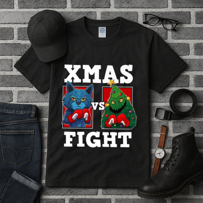 Funny Boxing Funny Cat Vs Christmas Tree Tall T-Shirt