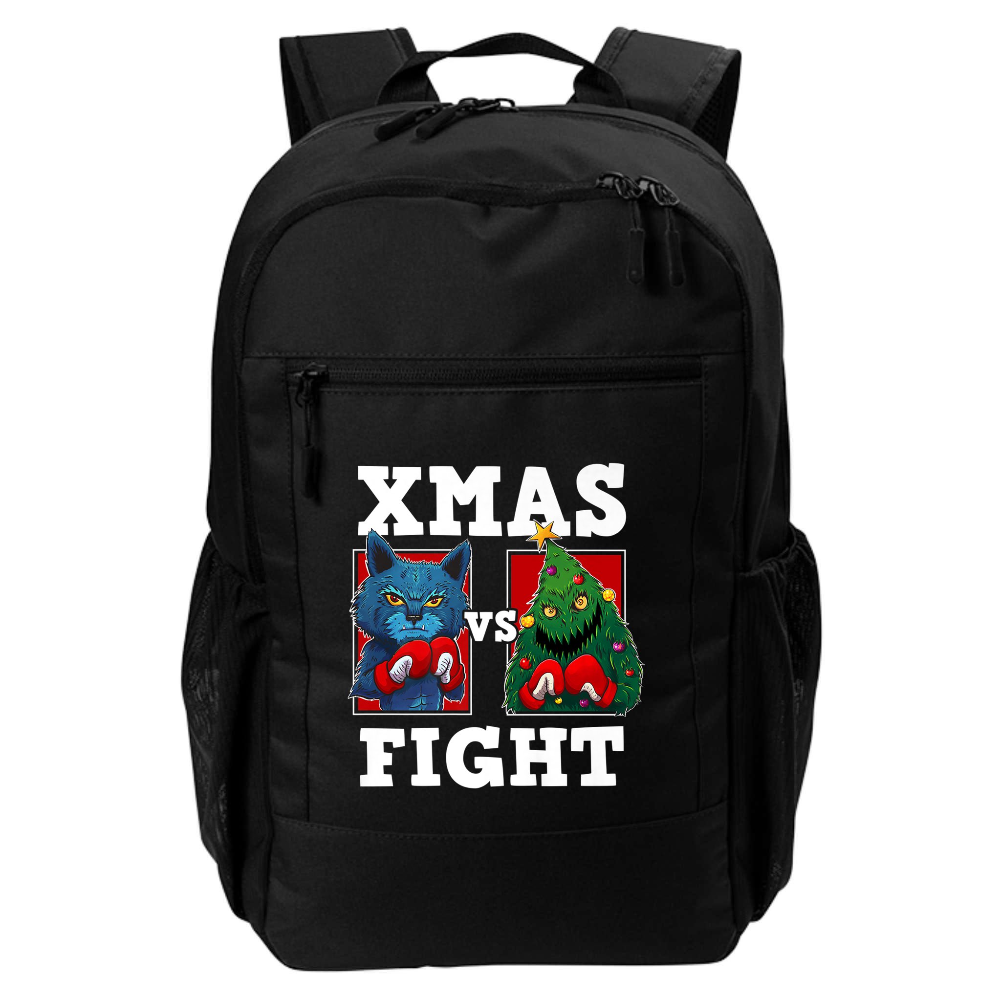 Funny Boxing Funny Cat Vs Christmas Tree Backpack