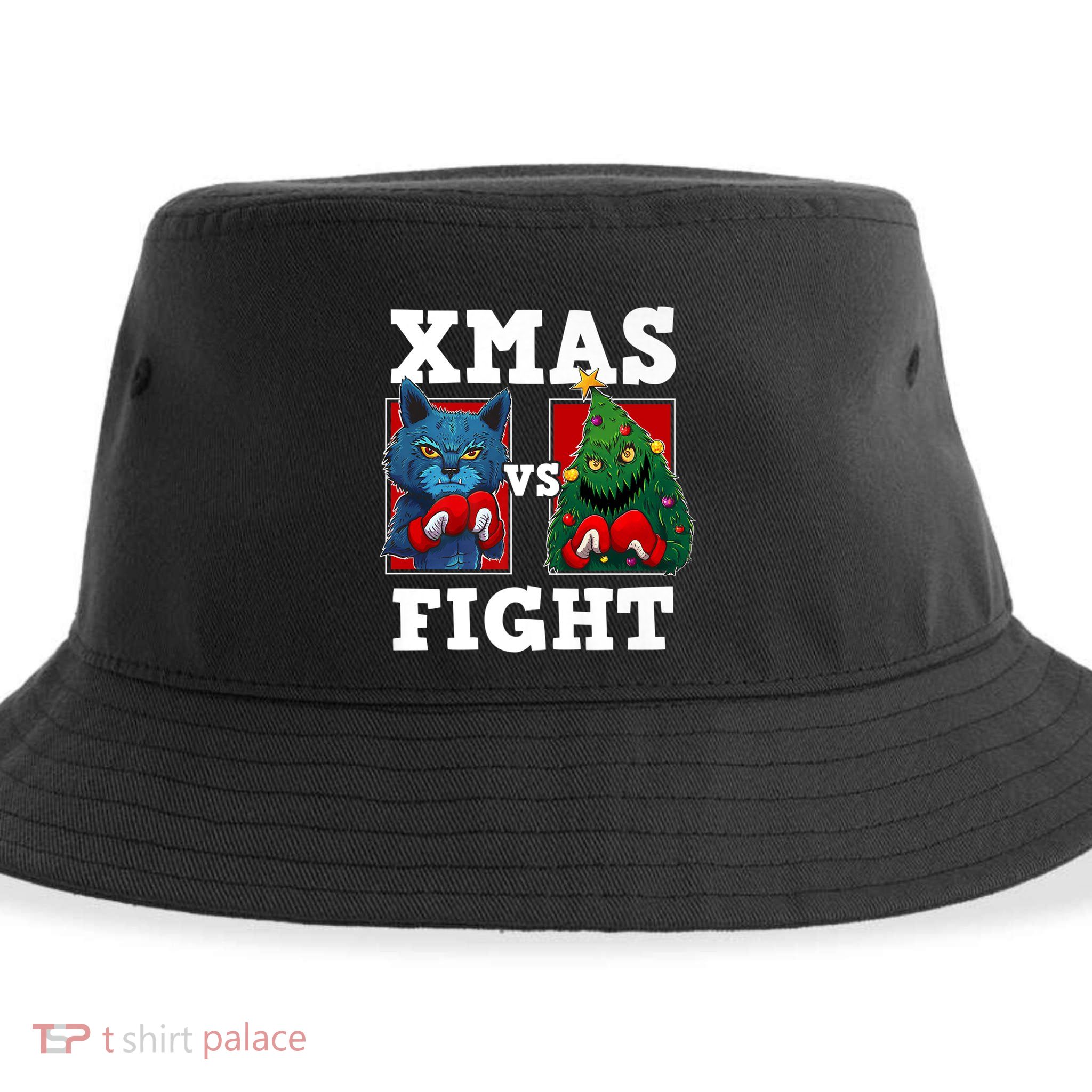 Funny Boxing Funny Cat Vs Christmas Tree Sustainable Bucket Hat