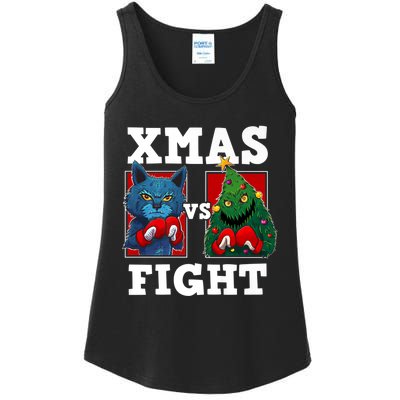 Funny Boxing Funny Cat Vs Christmas Tree Ladies Essential Tank