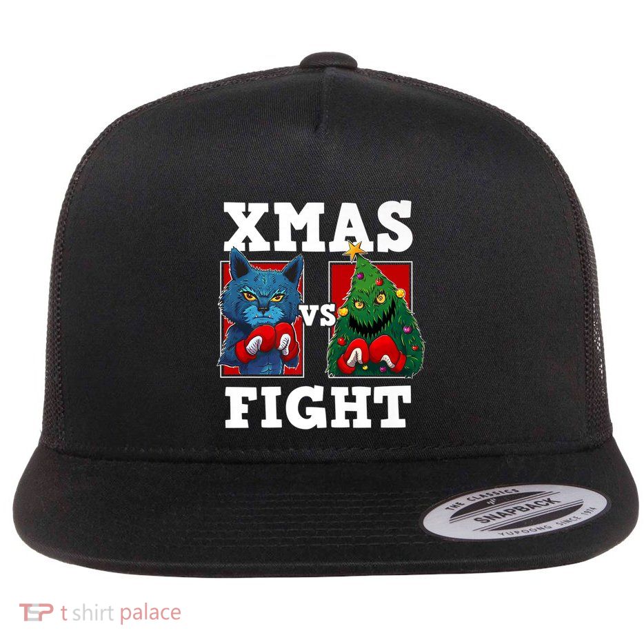Funny Boxing Funny Cat Vs Christmas Tree Flatbill Hat