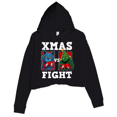 Funny Boxing Funny Cat Vs Christmas Tree Crop Fleece Hoodie