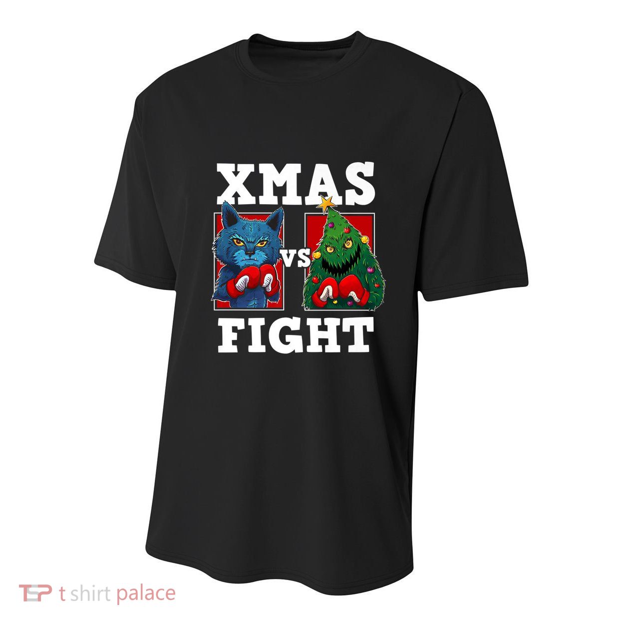 Funny Boxing Funny Cat Vs Christmas Tree Youth Performance Sprint T-Shirt