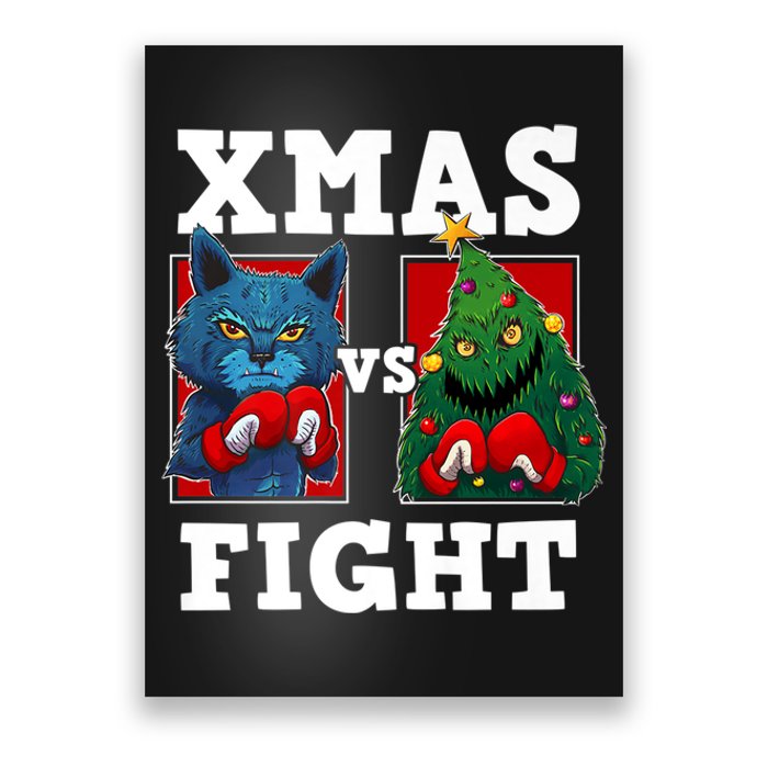 Funny Boxing Funny Cat Vs Christmas Tree Poster