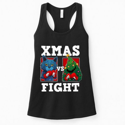 Funny Boxing Funny Cat Vs Christmas Tree Womens Tank Top