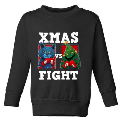 Funny Boxing Funny Cat Vs Christmas Tree Toddler Sweatshirt
