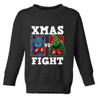 Funny Boxing Funny Cat Vs Christmas Tree Toddler Sweatshirt