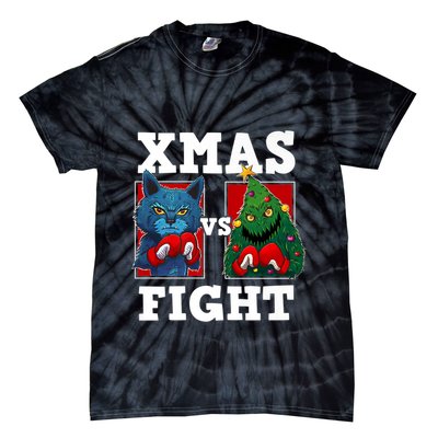 Funny Boxing Funny Cat Vs Christmas Tree Tie-Dye T-Shirt