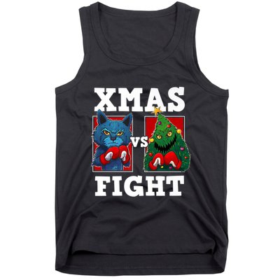 Funny Boxing Funny Cat Vs Christmas Tree Tank Top