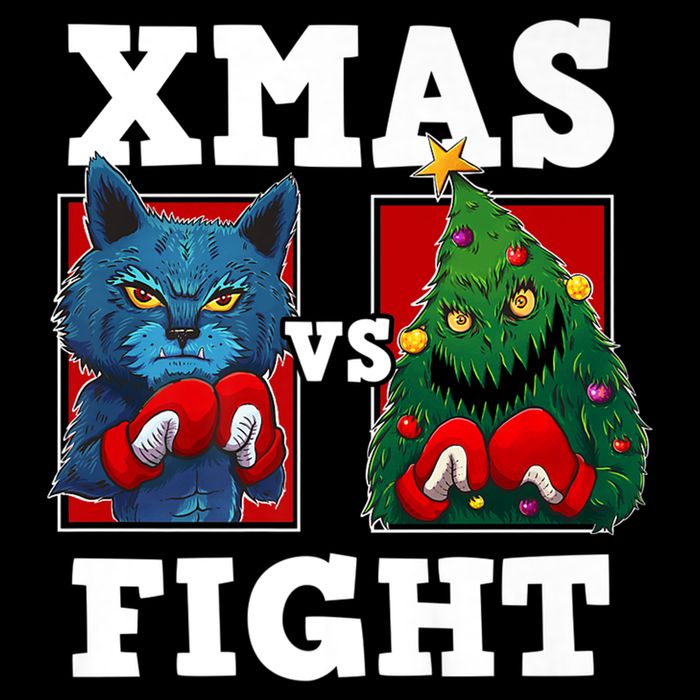Funny Boxing Funny Cat Vs Christmas Tree Tank Top