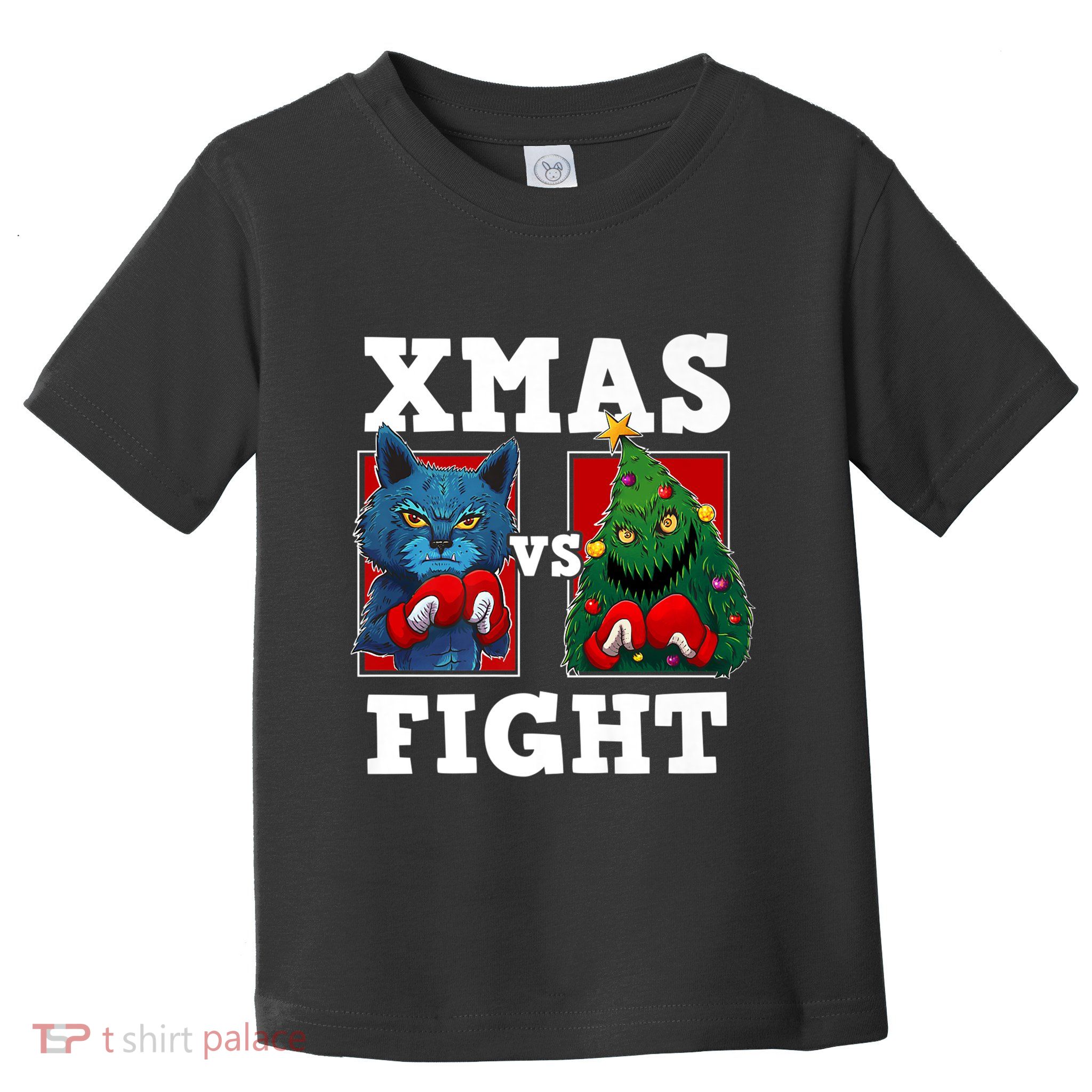 Funny Boxing Funny Cat Vs Christmas Tree Toddler T-Shirt