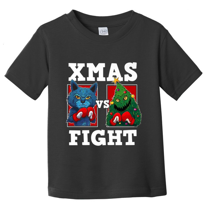 Funny Boxing Funny Cat Vs Christmas Tree Toddler T-Shirt