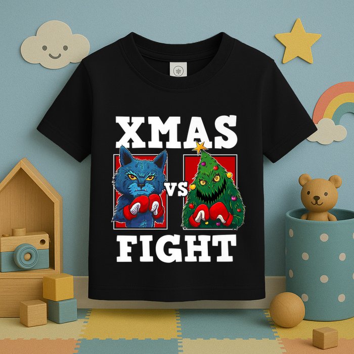 Funny Boxing Funny Cat Vs Christmas Tree Toddler T-Shirt