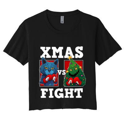 Funny Boxing Funny Cat Vs Christmas Tree Crop Top