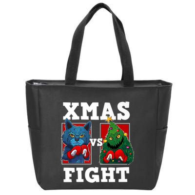 Funny Boxing Funny Cat Vs Christmas Tree Zip Tote Bag