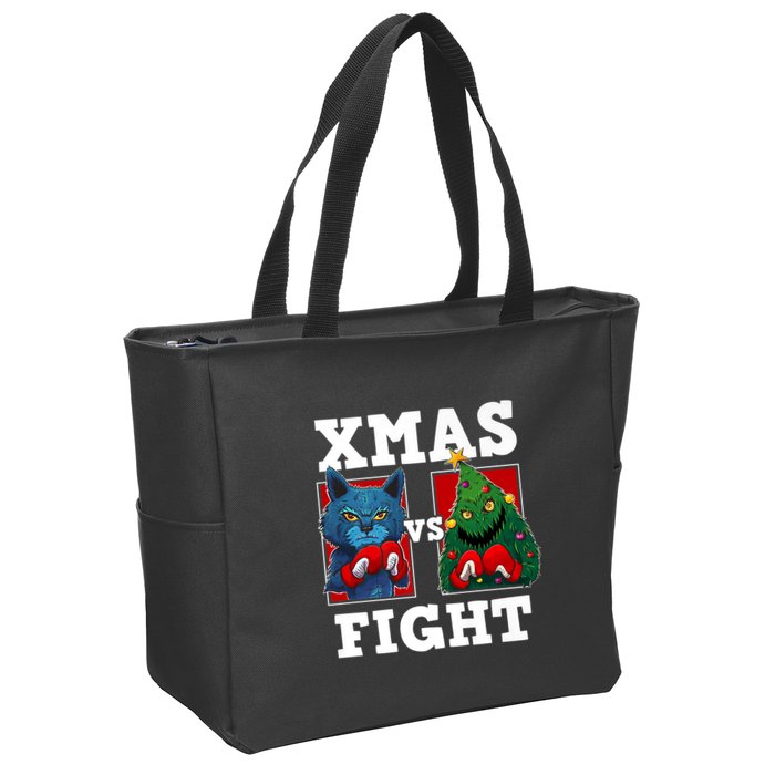 Funny Boxing Funny Cat Vs Christmas Tree Zip Tote Bag