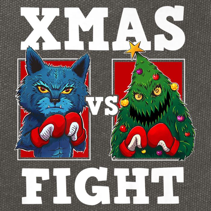 Funny Boxing Funny Cat Vs Christmas Tree Cotton Canvas Backpack