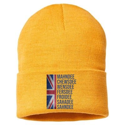 Funny British Flag Cockney Accent Days Of The Week London Sustainable Knit Beanie