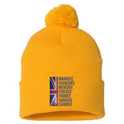 Funny British Flag Cockney Accent Days Of The Week London Pom Pom 12in Knit Beanie